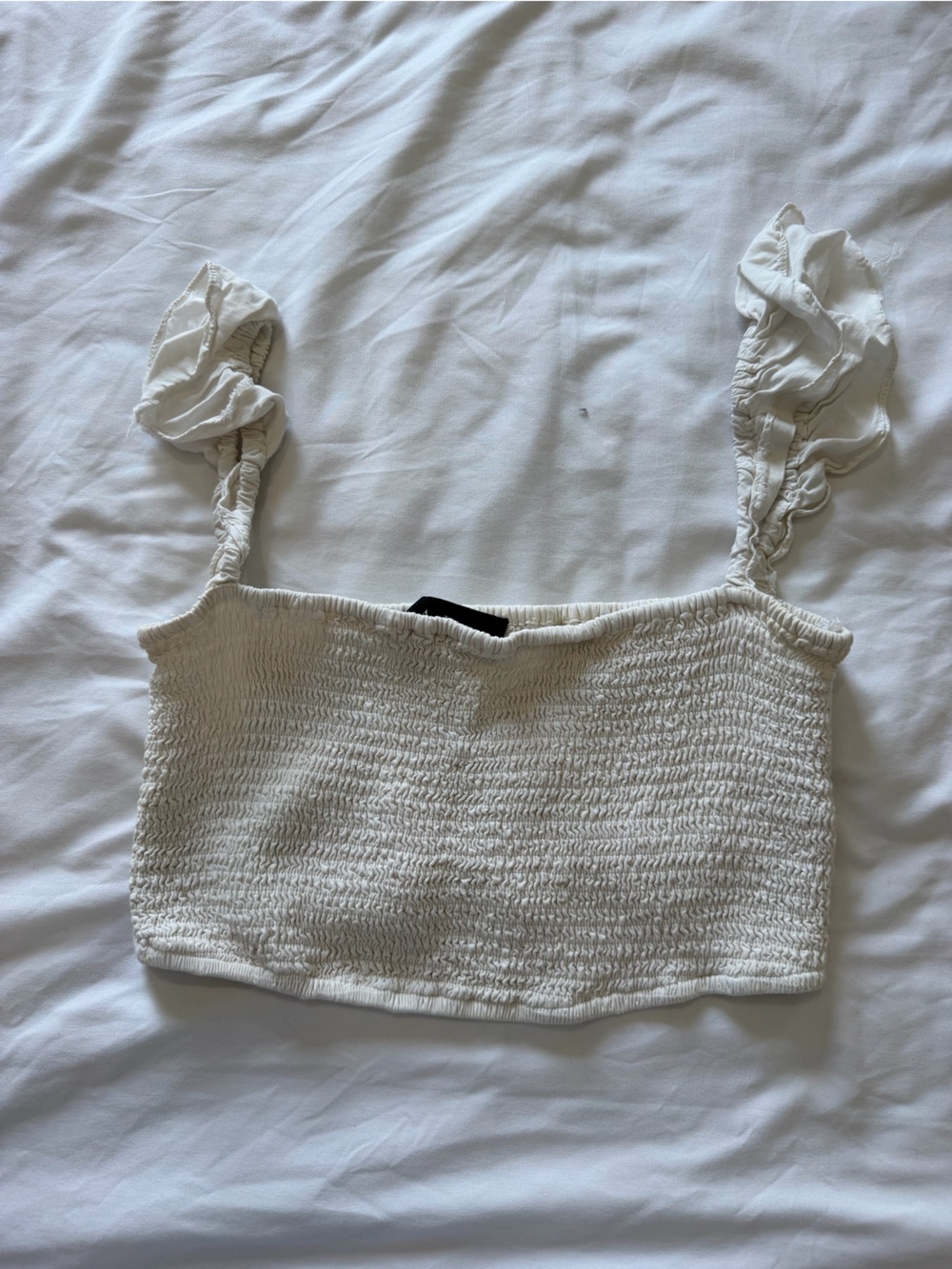 Aakaa White Smocked Crop Top with Ruffled Straps